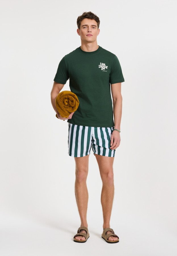 Afbeelding van 1441100200 Broad Stripe 7835 Green Leaf Stripe Swim Short  - Shiwi